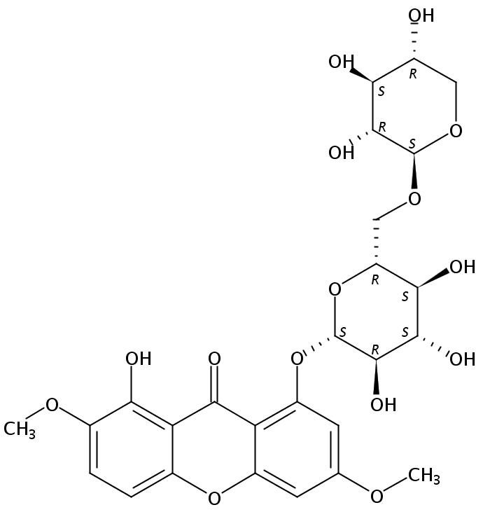 1-O-[β-D-吡喃木糖-(1-6)-β-D-吡喃葡萄糖苷]-8-羟基-3,7-二甲氧基口山酮