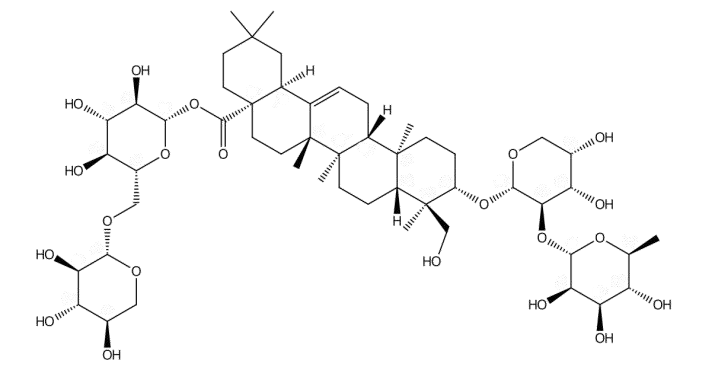 3-O-α-L-Rhamnopyranosyl-(1→2)-α-L-arabinopyranosyl hederagenin28-O-β-D-xylopyranosyl-(1→6)-β-D-glucopyranosyl ester